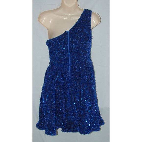 Girls Sz 14 Royal Blue Sparkly Sequin One Shoulder Lined Party Dress ALISA & LEO - Picture 5 of 6